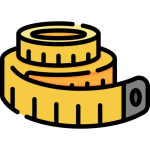 Yellow rolled up measuring tape icon.