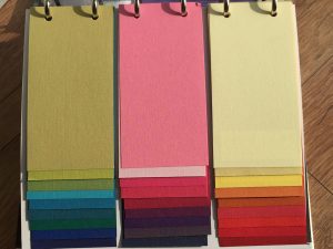 Sample swatches of colours and prints for blinds and curtains. Used for Brixham Blinds blog.