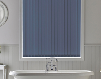 Navy blue vertical blinds for bathroom window