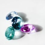 Gemstones in pink, green and blue
