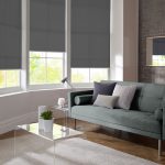Modern living room interior featuring bespoke window blinds