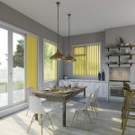 Window blinds Coventry. yellow vertical blinds on kitchen window and patio doors.