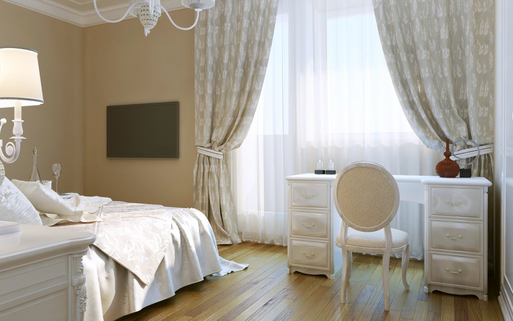 Bedrooms Baroque style, 3d images with curtains and bespoke window blinds