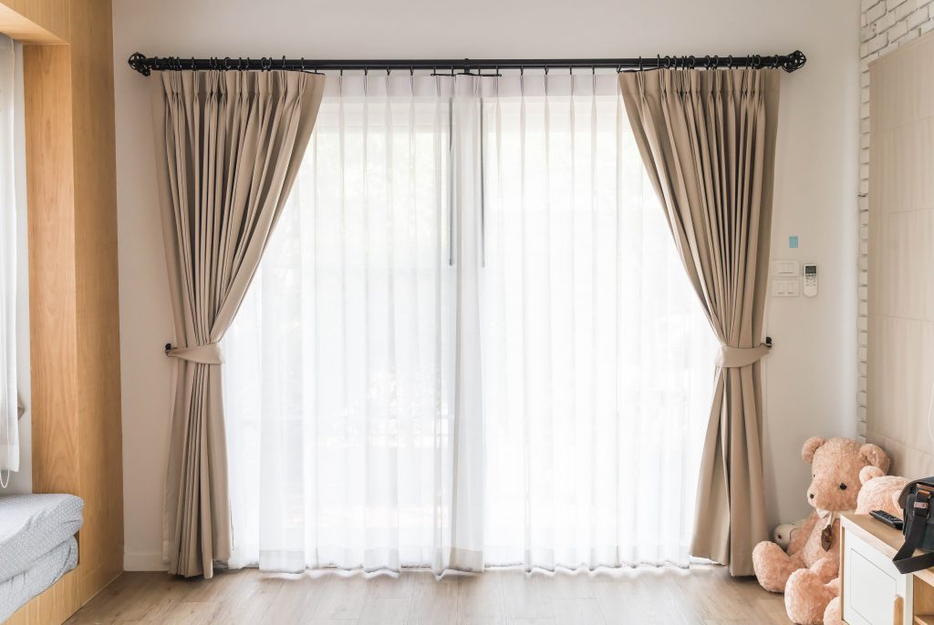 Curtain interior decoration in living room with sunlight